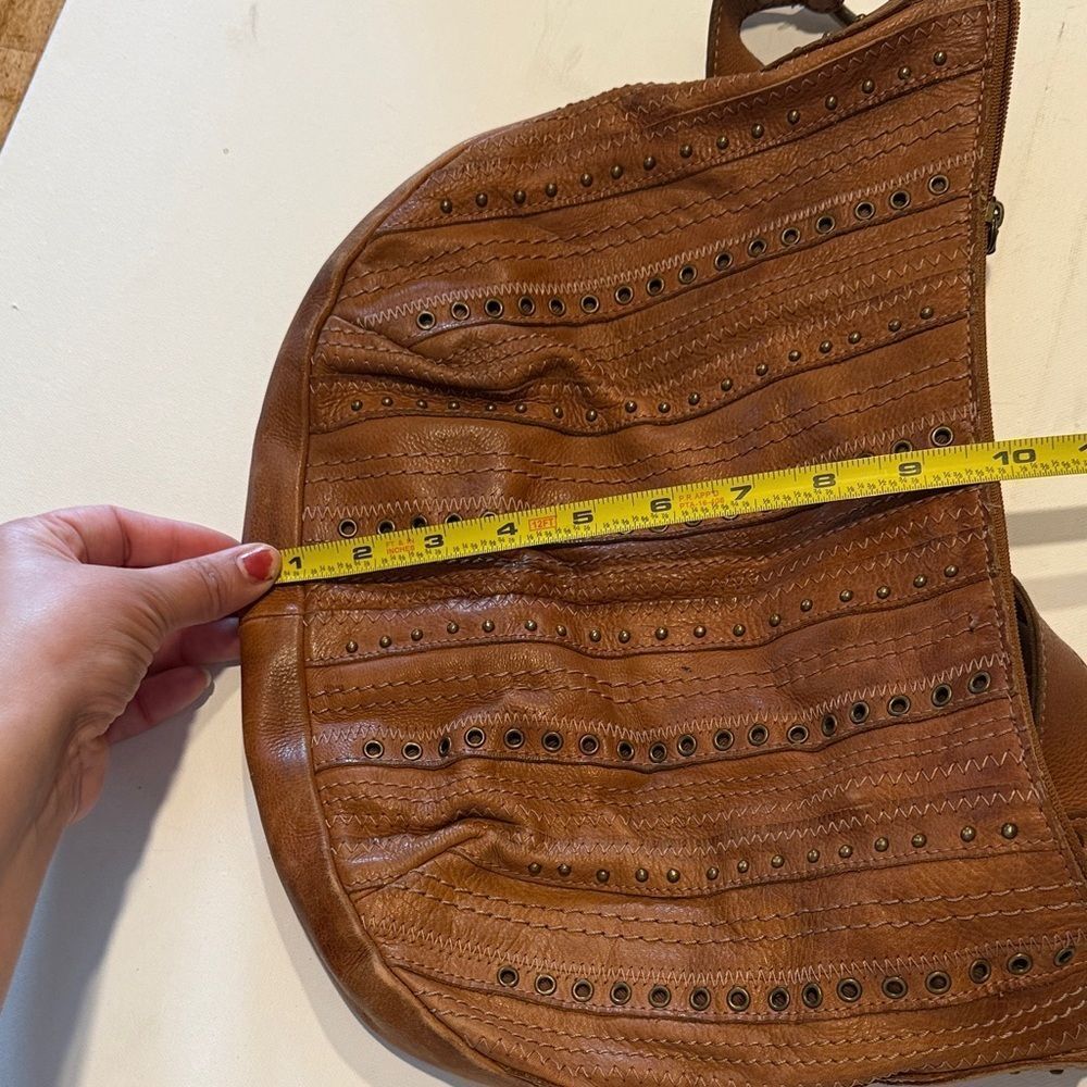 Fossil Tan Leather Hobo Bag with Eyelet Design - Picture 6 of 7